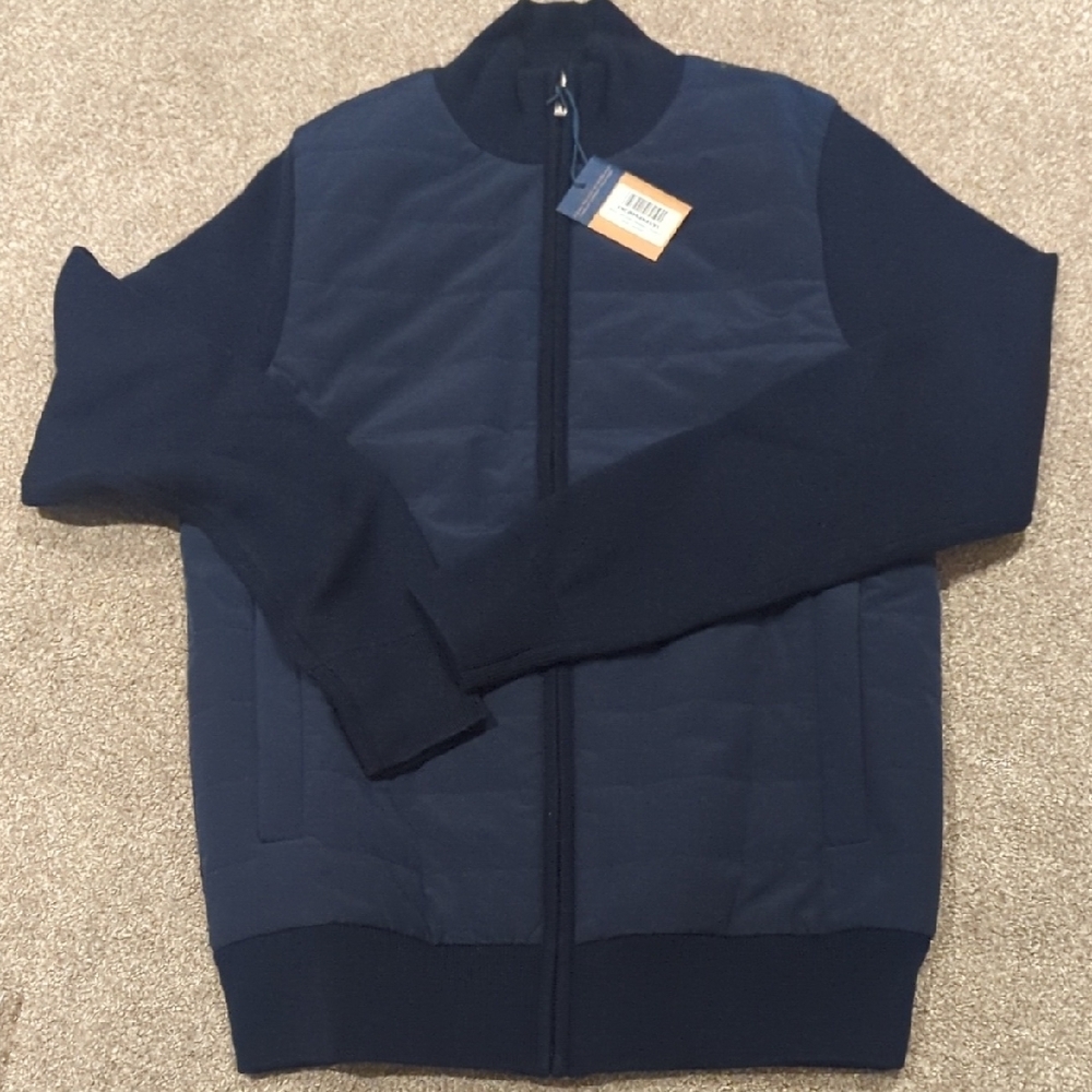 Men's Navy Merino Padded Funnel Neck Jacket